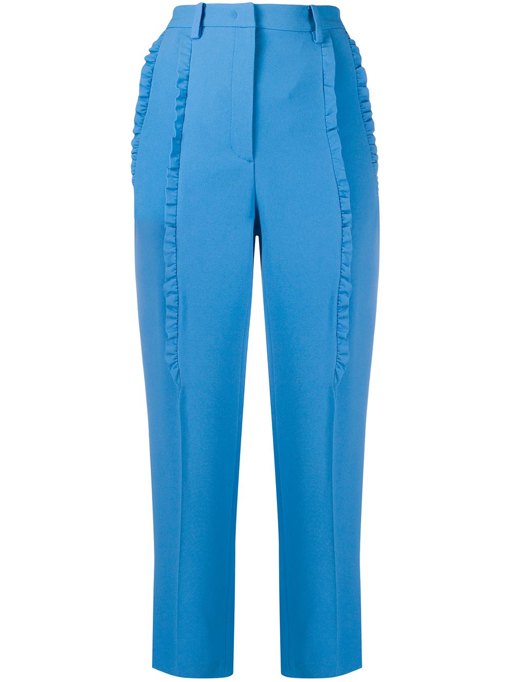 Ruffle-trimmed cropped cigarette trousers - Blue