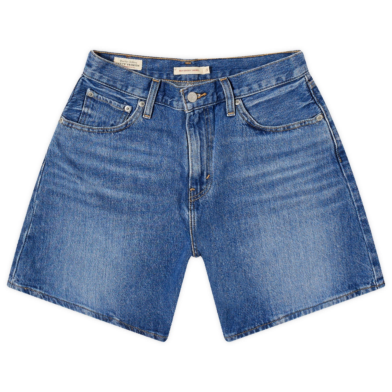 Women's High Rise Baggy Shorts in Blue, Size 26"