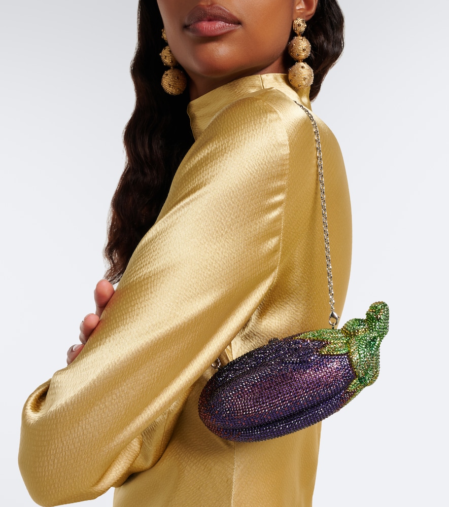 Eggplant crystal-embellished clutch