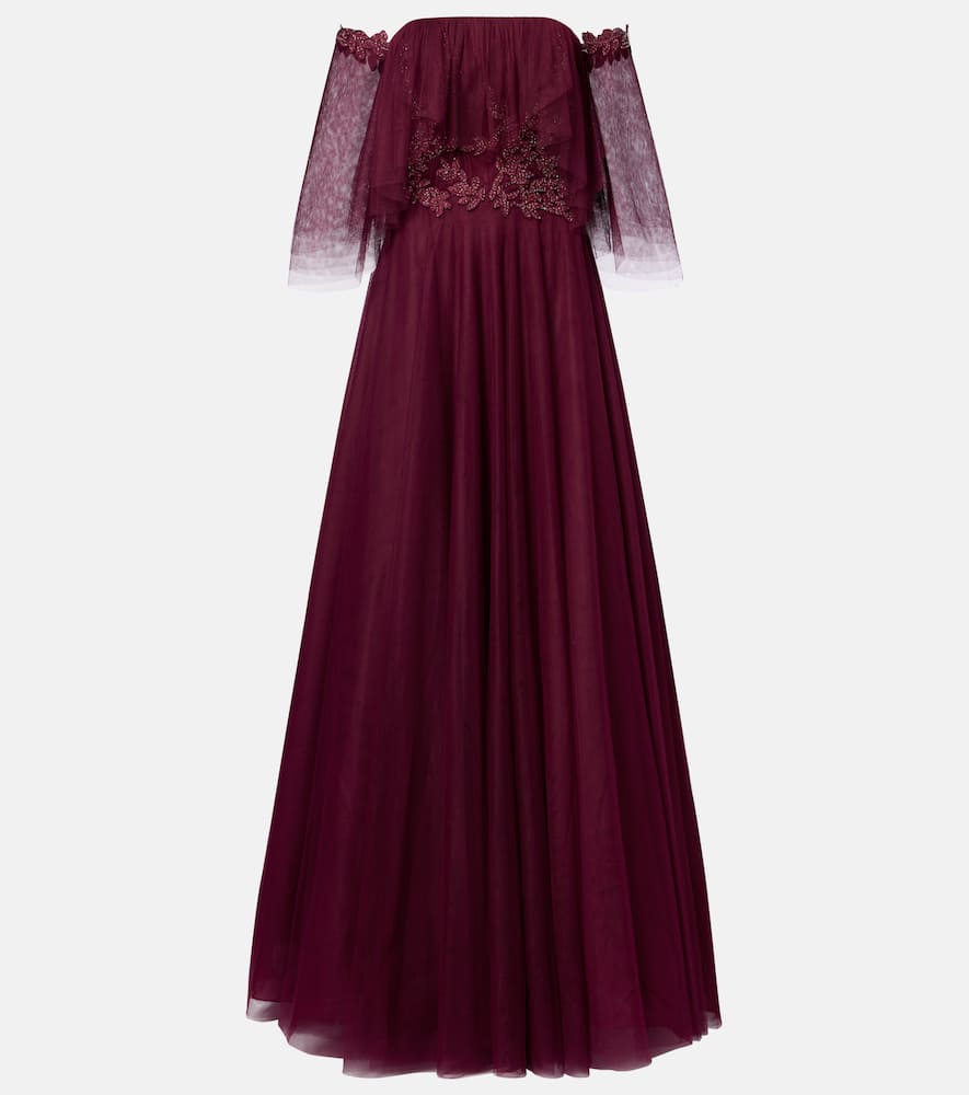 Embellished off-shoulder tulle gown