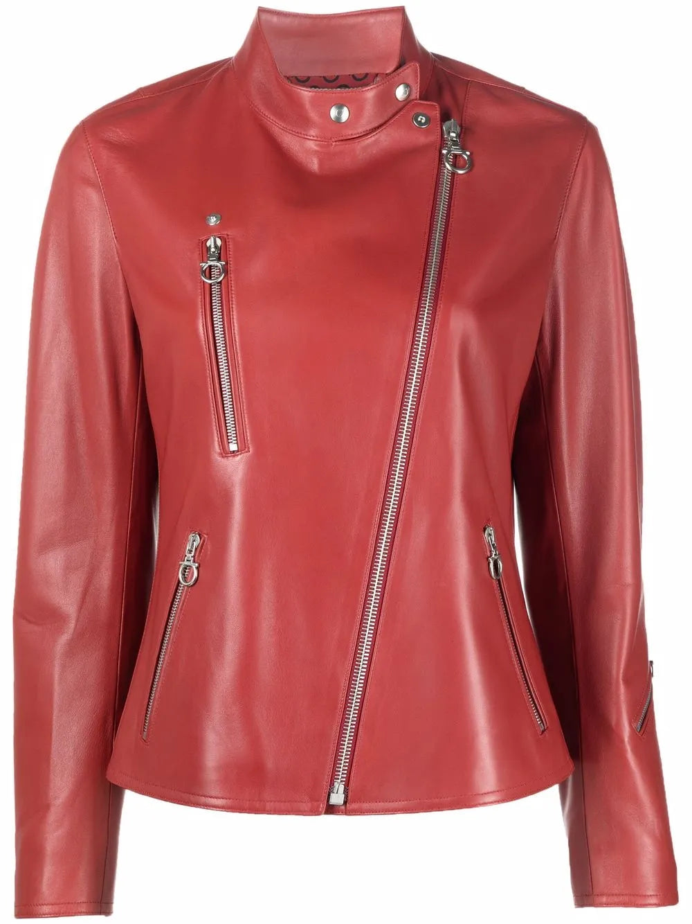 Nappa Leather High-Neck Jacket — Red