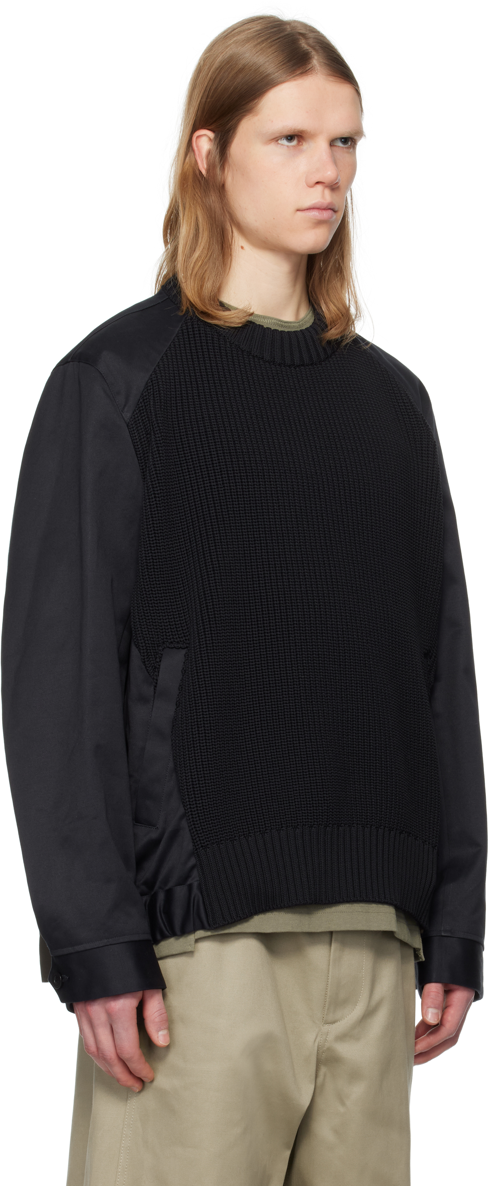 Sacai Black & Khaki Cotton Chino Mix Sweater