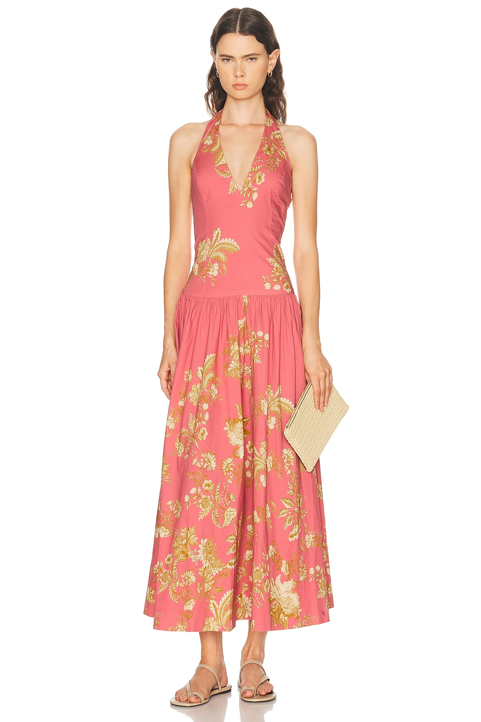 HEMANT AND NANDITA Dani Halter Neck Maxi Dress in Multi - Pink. L also in M