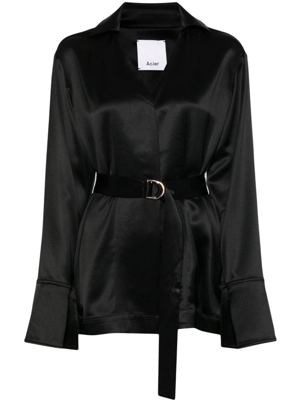 V-neck satin-finish shirt - White