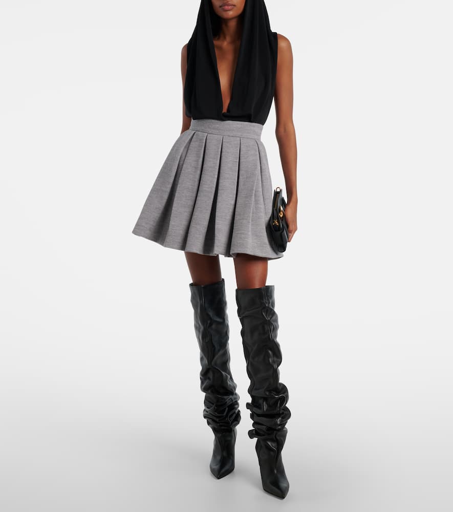 Pleated wool and cotton-blend miniskirt