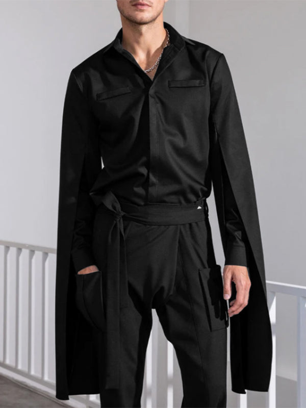 Mens Irregular Flared Long-sleeved Loose Shirts SKUI53025 - Black / S