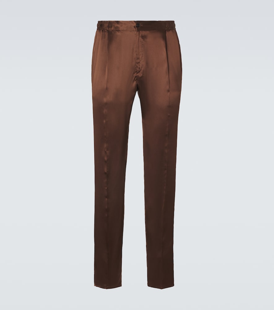 Reversible silk straight pants