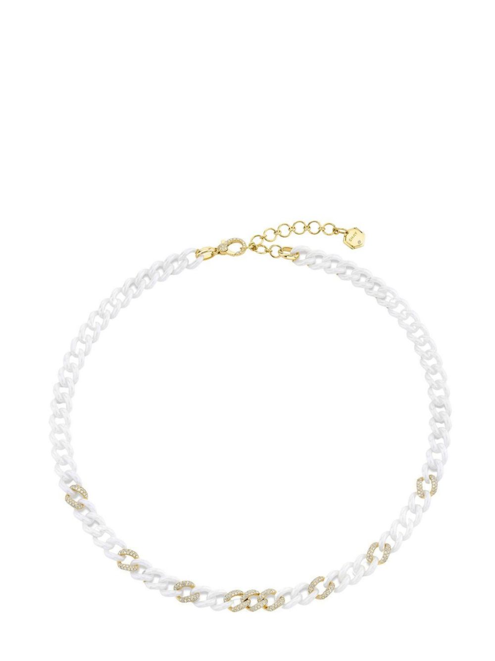 18kt yellow gold, ceramic and diamond link necklace