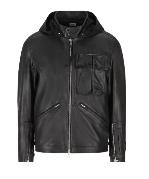 Goggle-detail leather jacket