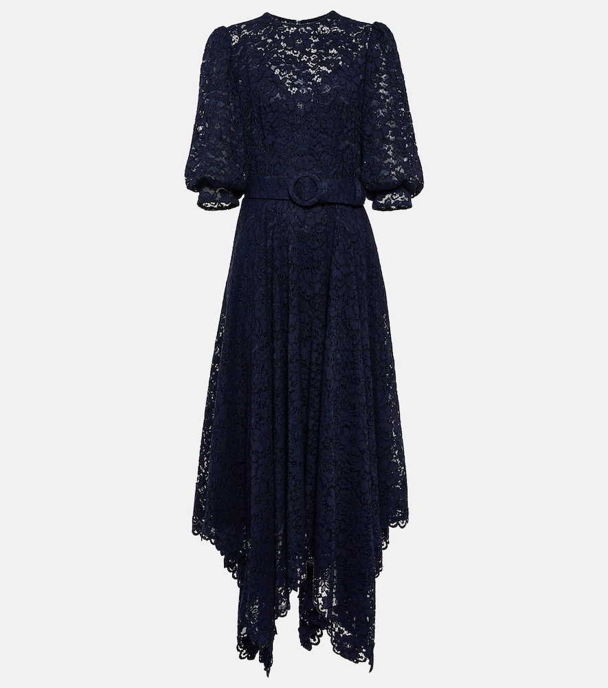 Belted lace midi dress