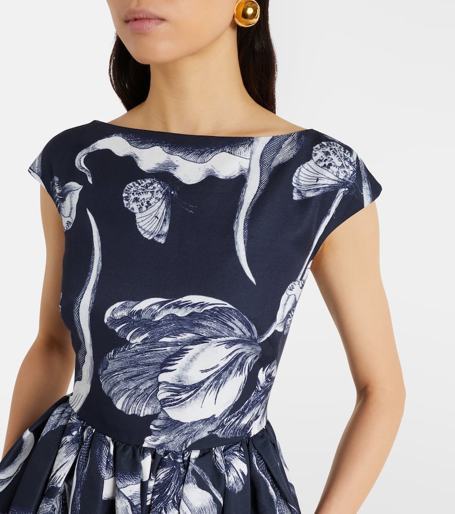 Floral cotton-blend faille midi dress