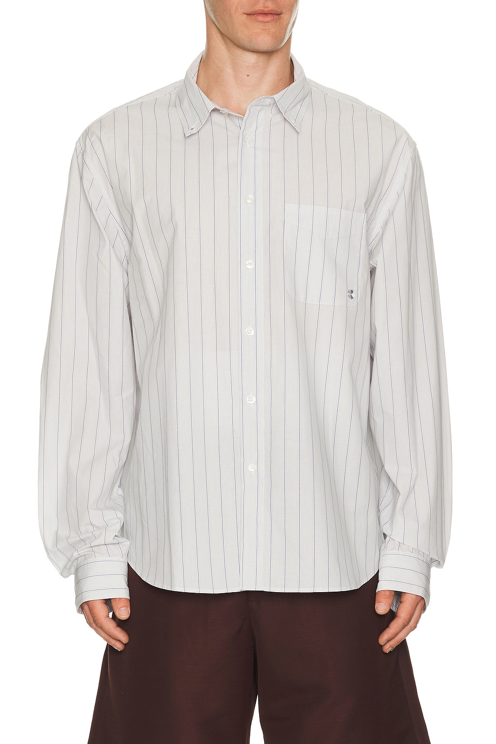 Vowels Long Sleeve Striped Button Down Shirt in Grey - Grey. 1 also
