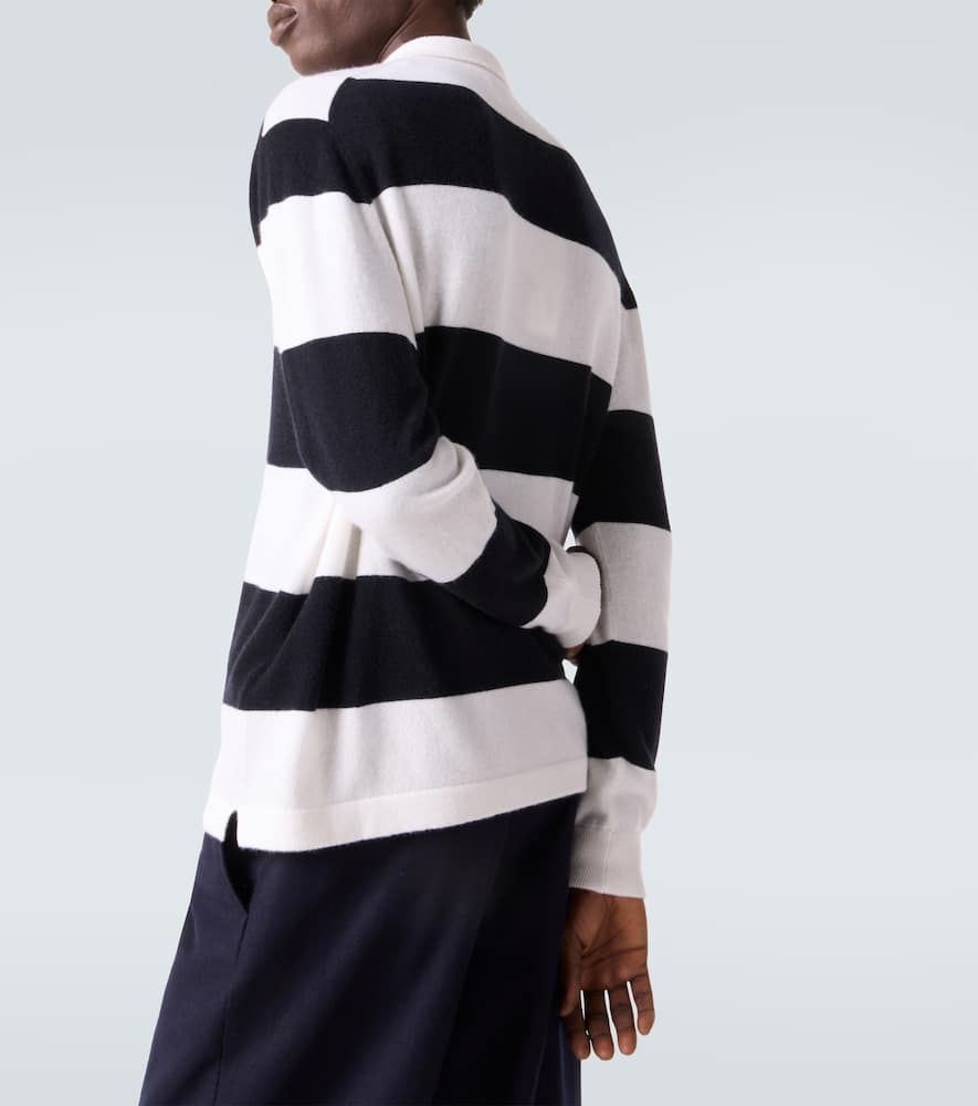 Striped wool and cashmere polo sweater