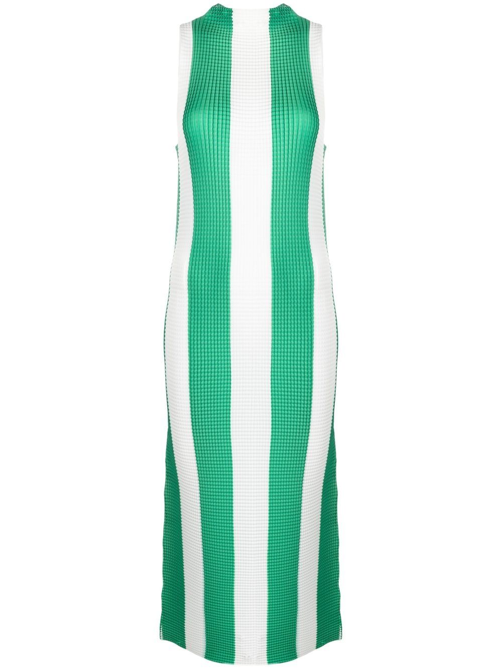 Horizontal-pattern print midi dress - Green