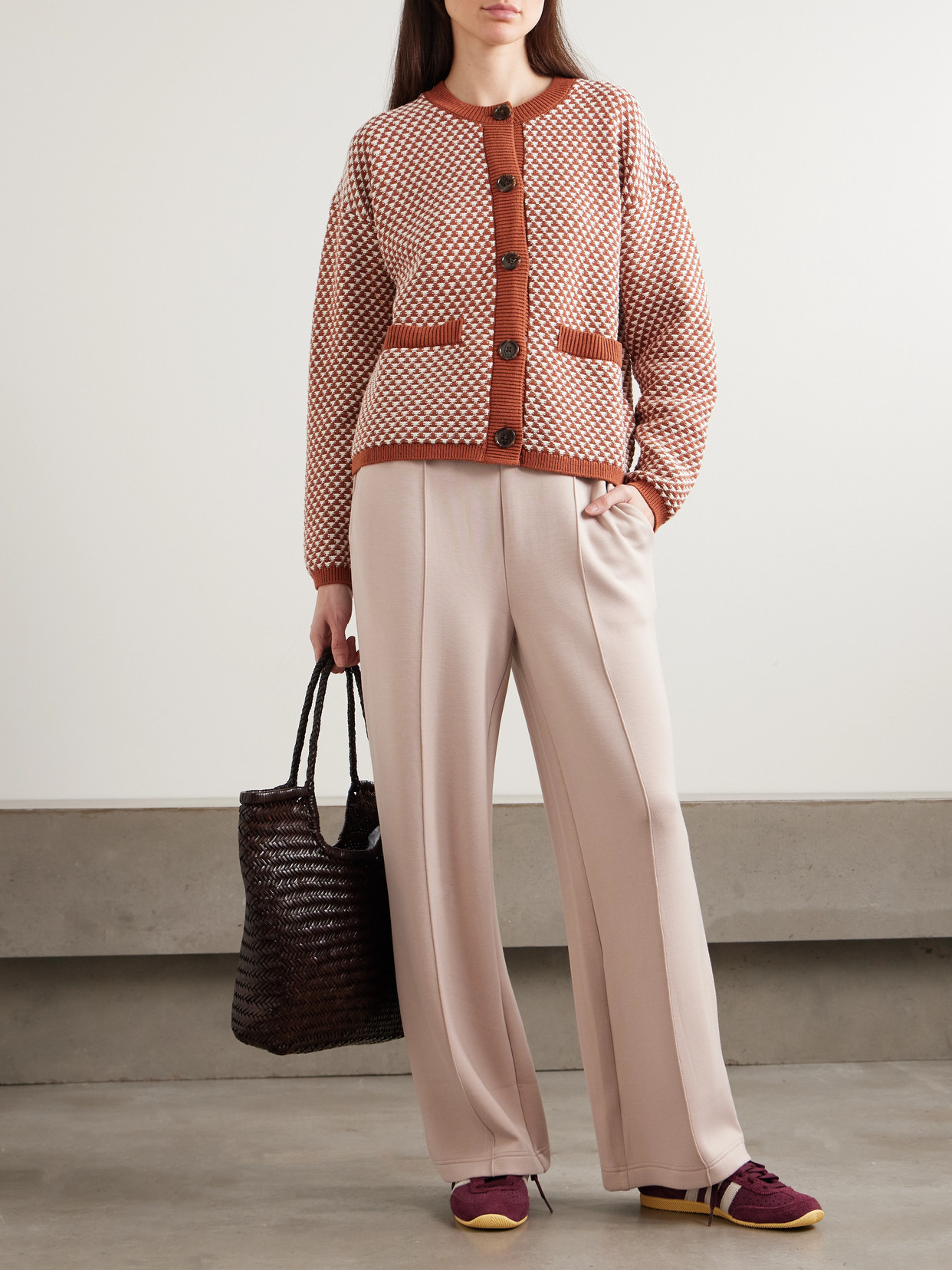 Elmwick Jacquard-knit Cotton Cardigan - Red