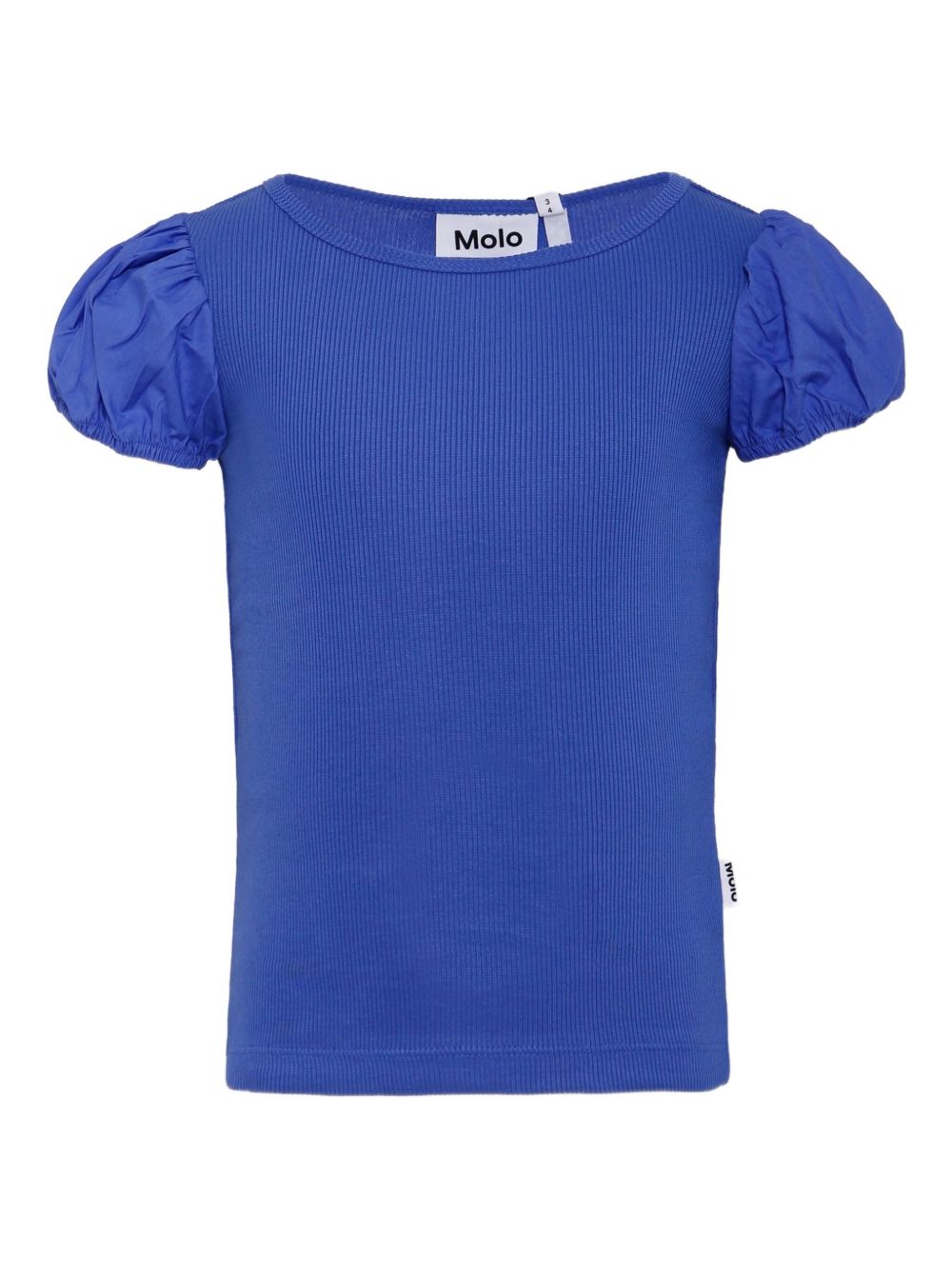Puff-sleeve ribbed T-shirt - Blue