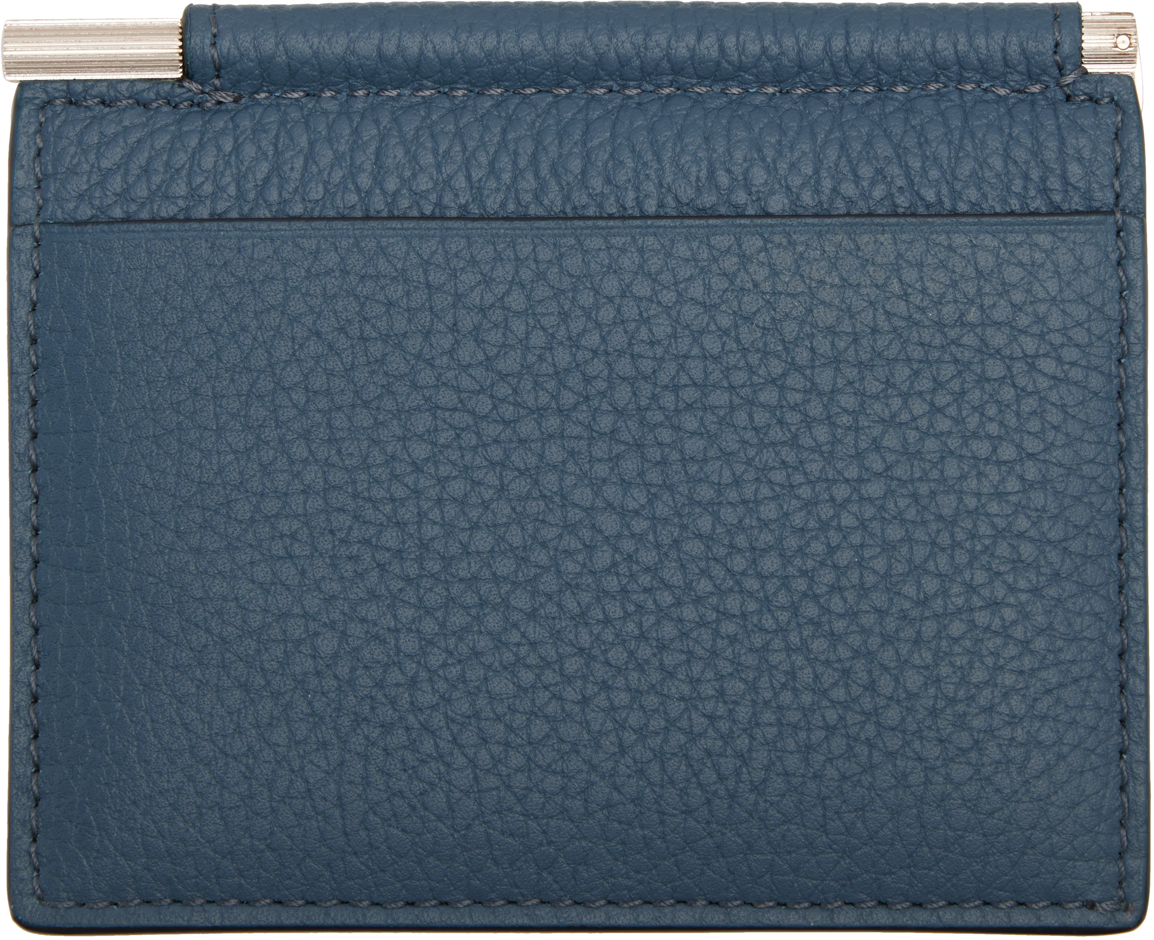 Blue Soft Grain Leather Bifold Money Clip Card Holder