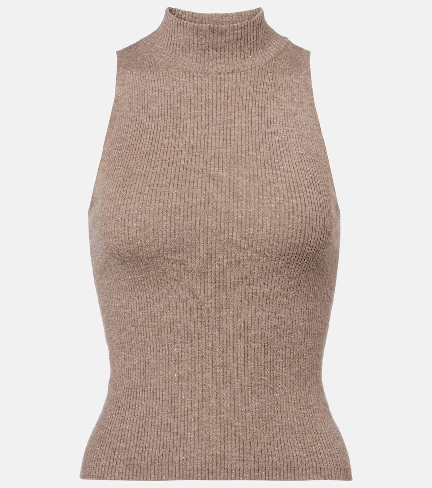 Ribbed-knit turtleneck top