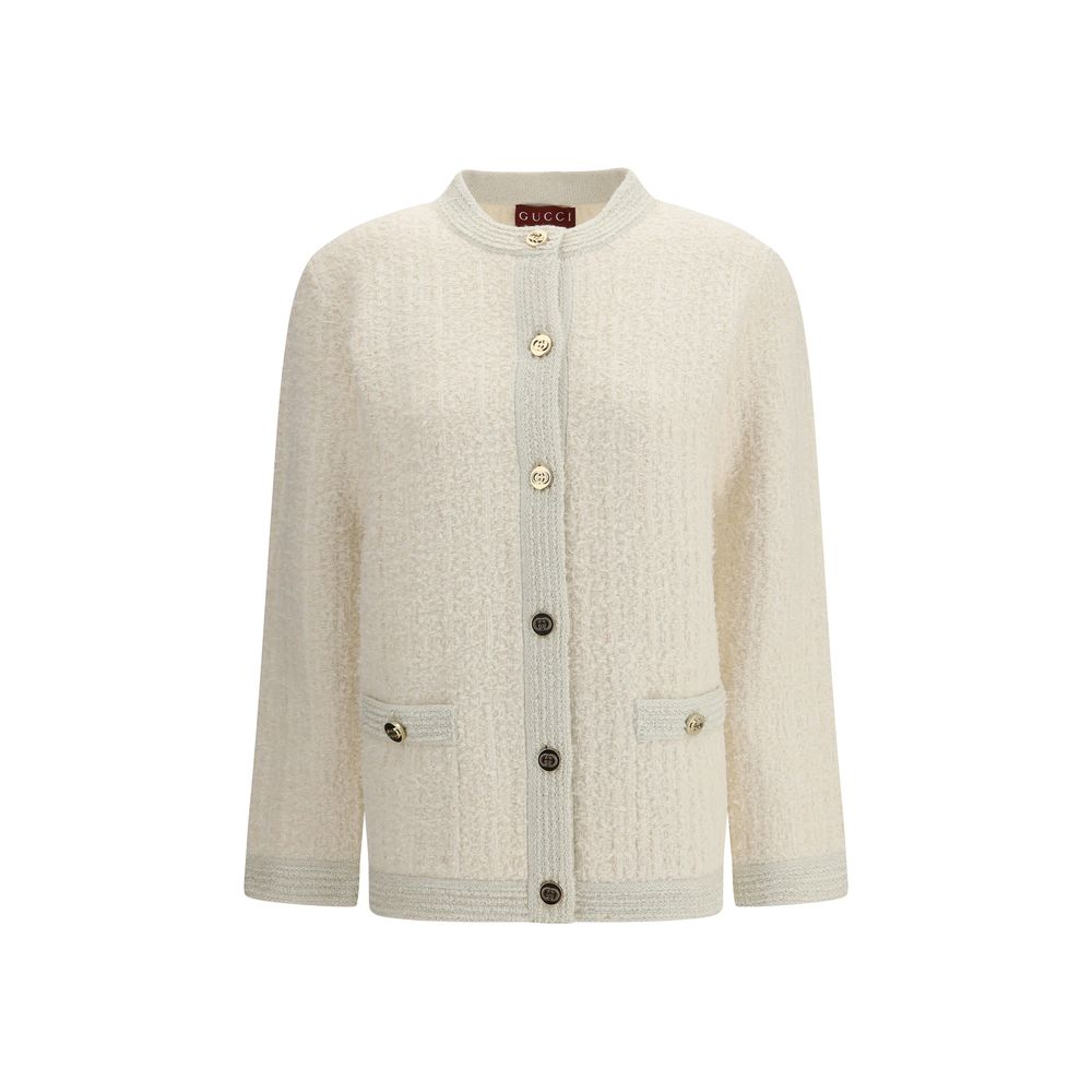 Bouclé Lamé Wool Cardigan — Beige