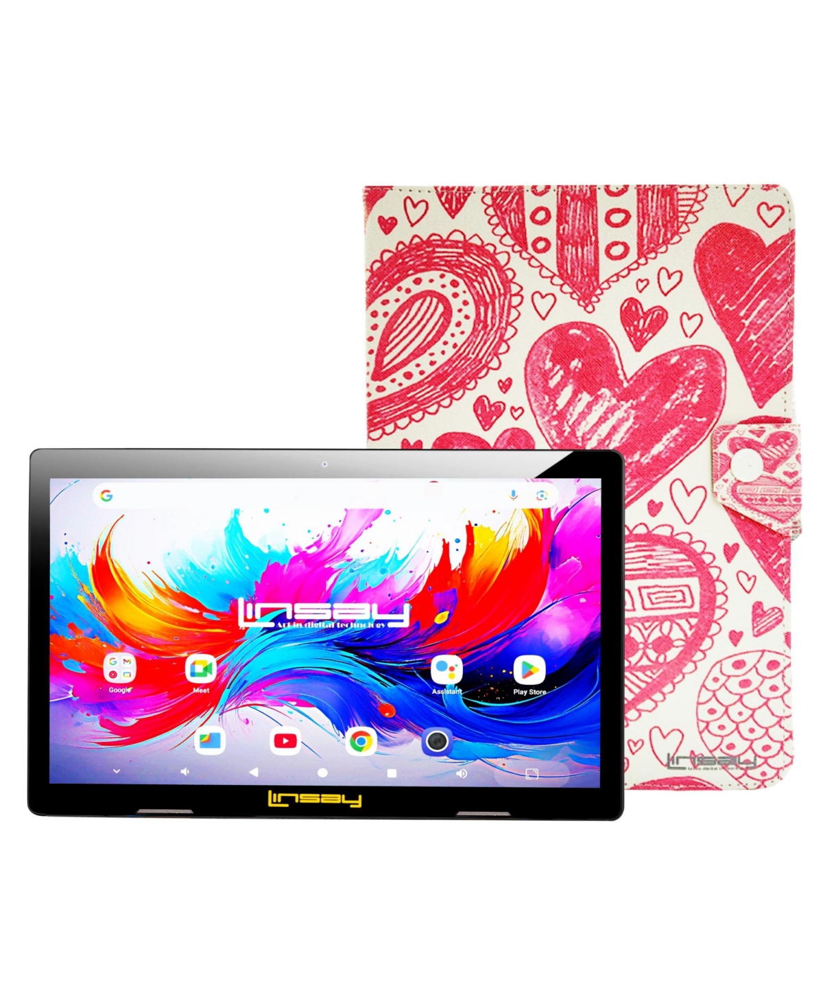 "10.1""Octa Core 256GB Storage Android 15 Tablet with Love shape Case"