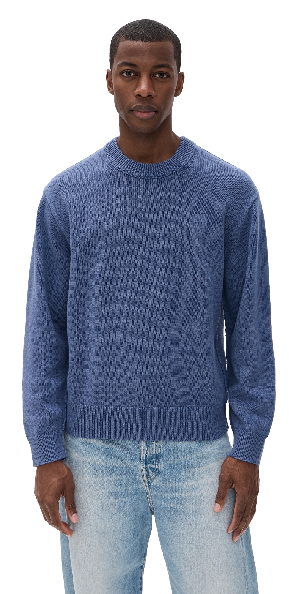 Gabriel Crew Neck Sweater In Cotton Linen Worn Denim