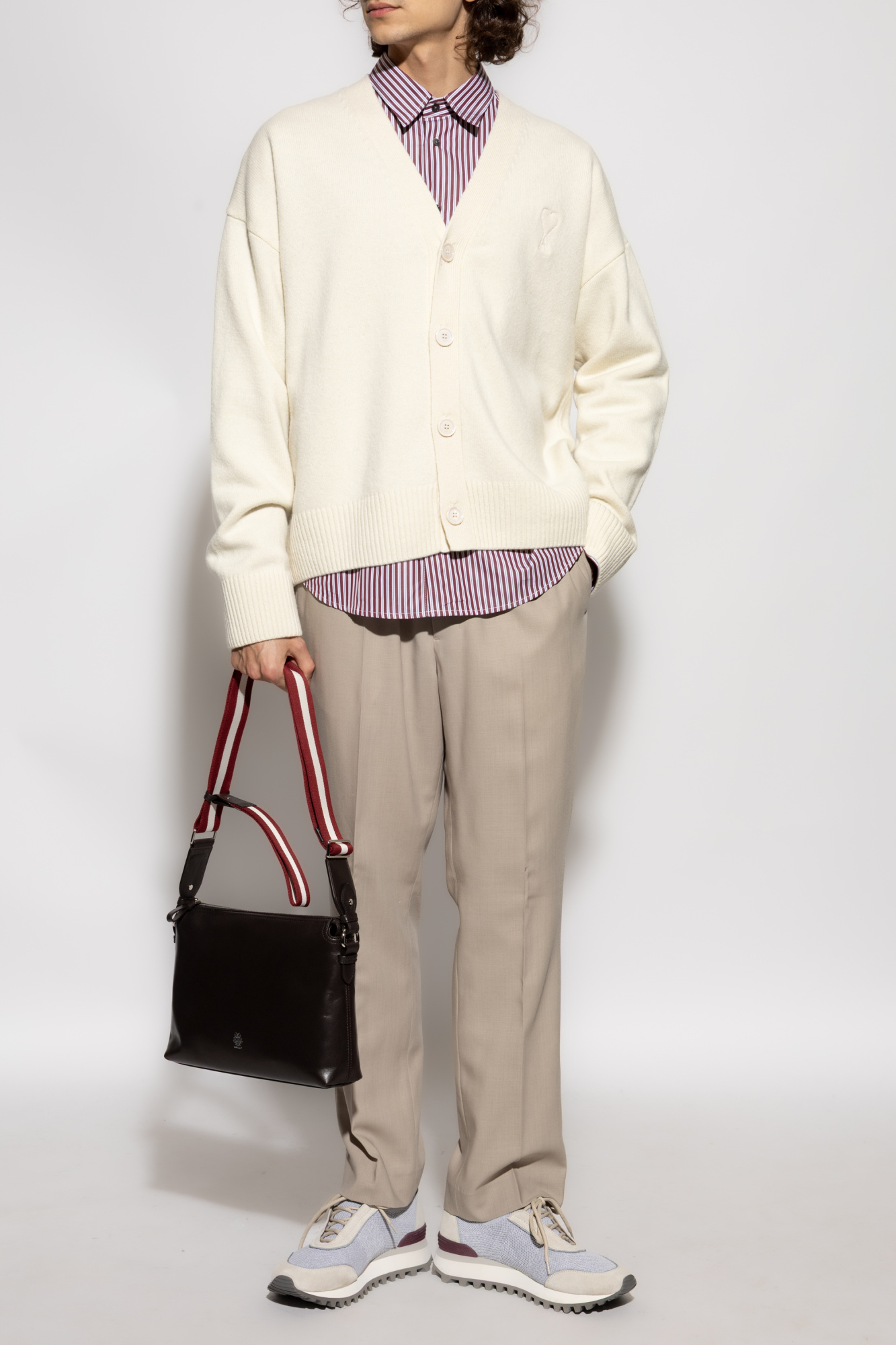Cardigan With Logo, Men's, Cream