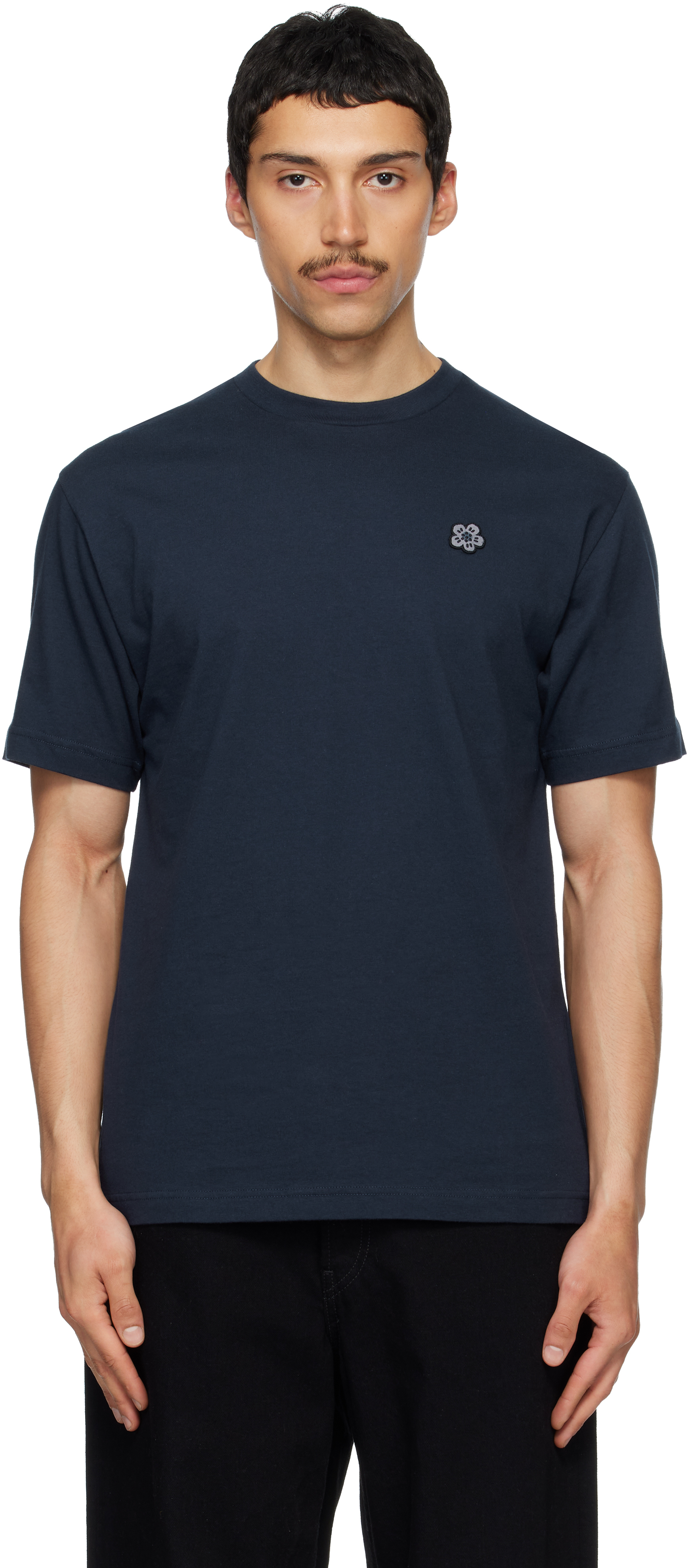 Navy Paris 'Boke Flower' Embroidered T-shirt