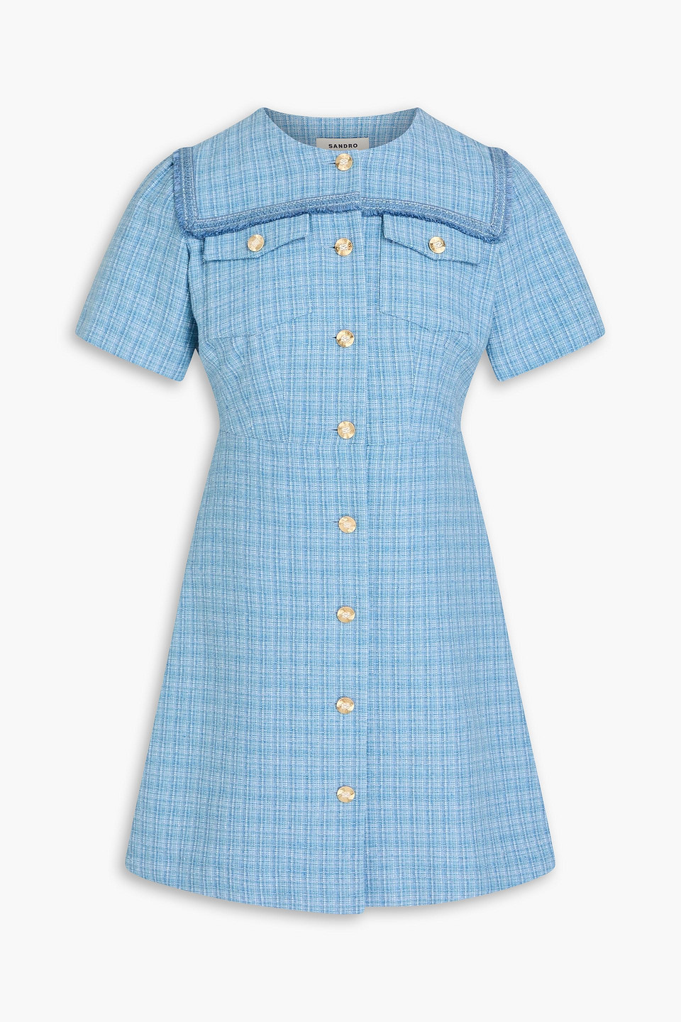 Sandro - Cotton-blend tweed mini dress - Blue - FR 40