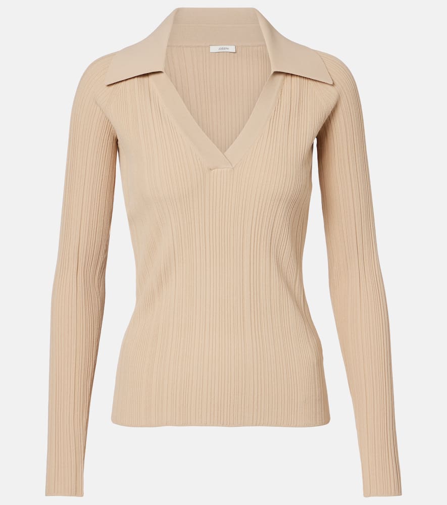 Chelia ribbed-knit polo sweater