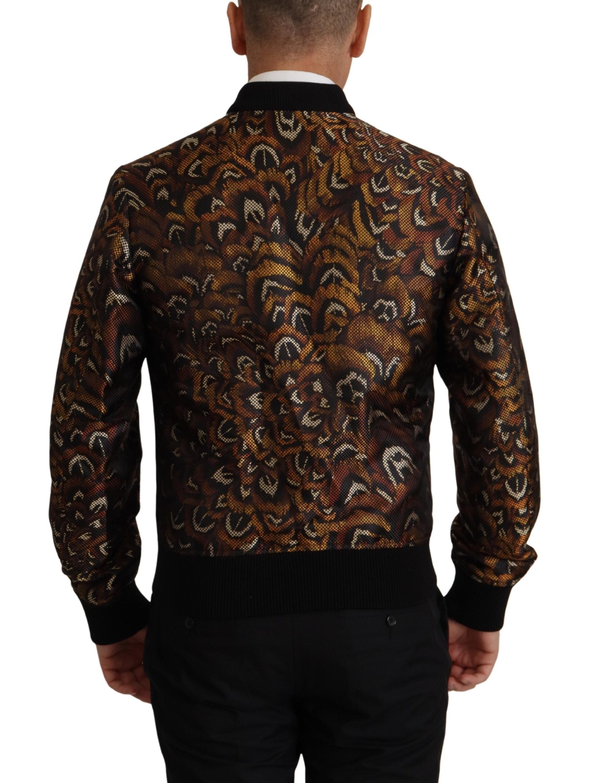 Feather-Patterned Full-Zip Jacket — Brown