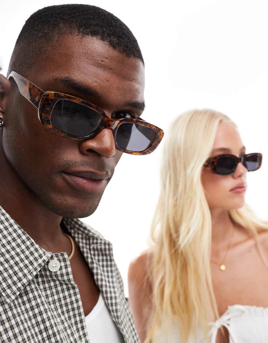 Aire Ceres slim rectangle sunglasses with black lenses in dark tort-Brown