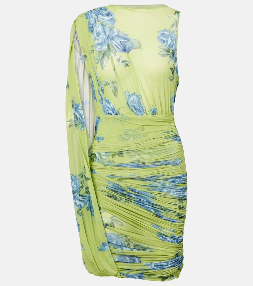 Draped floral semi-sheer minidress