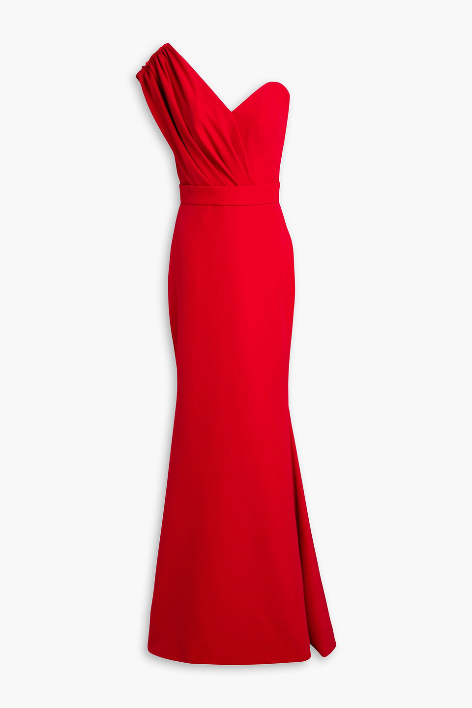 One-shoulder pleated crepe gown