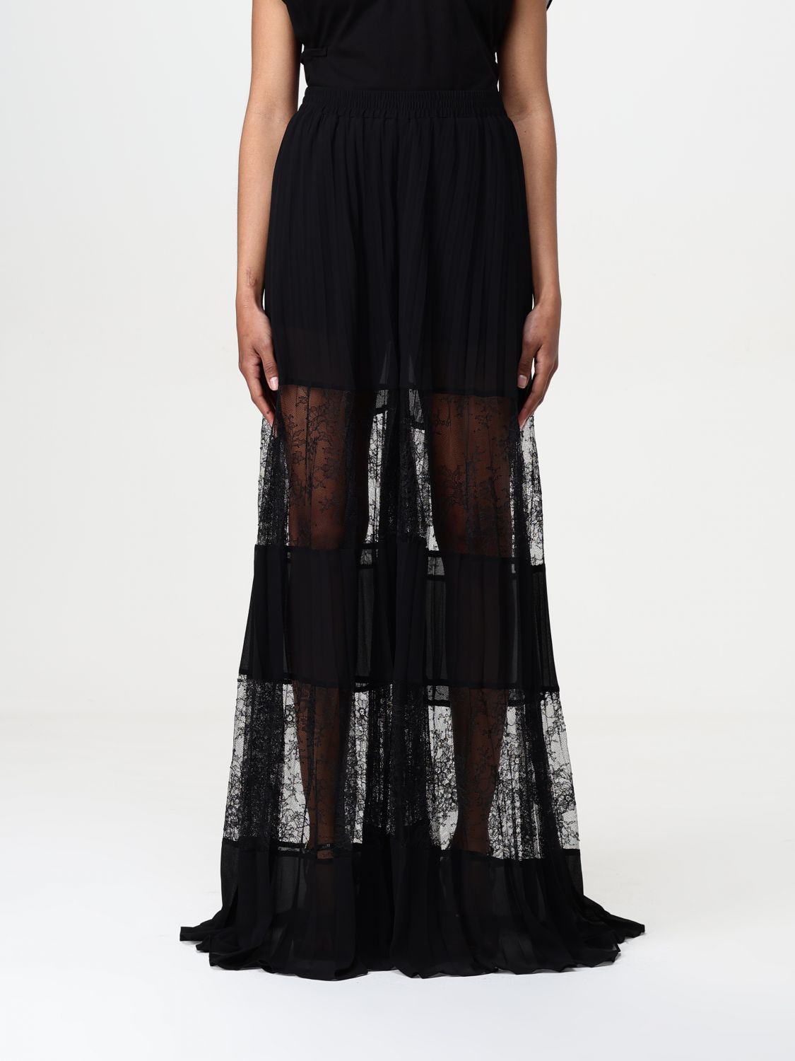 Pleated georgette trousers - Black