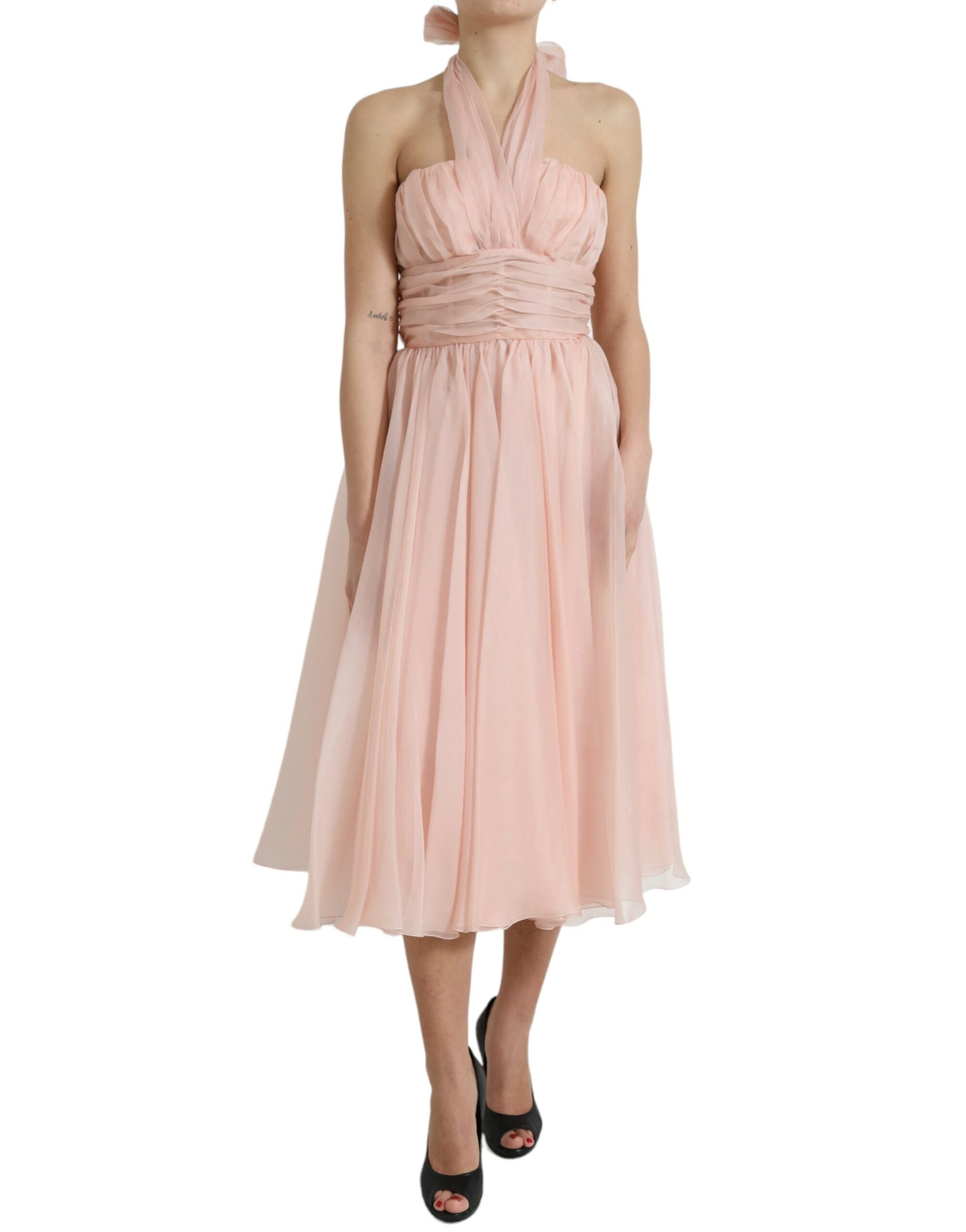 Silk Chiffon Halter A-Line Dress — Pink