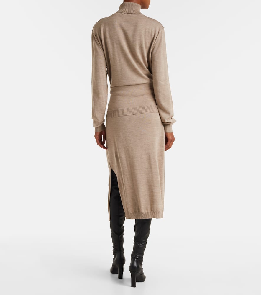 Turtleneck wool-blend midi dress