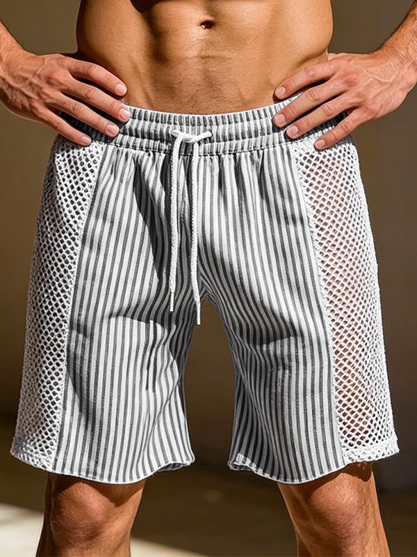Men's Avant-Garde Vertical Striped Resort Short SKUL63133 - Black / S