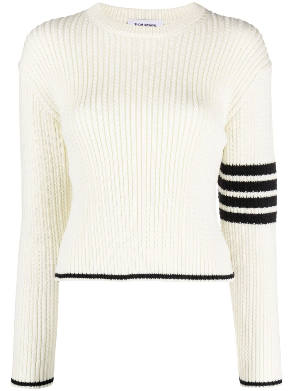 Stripe-detailing cable-knit jumper - White