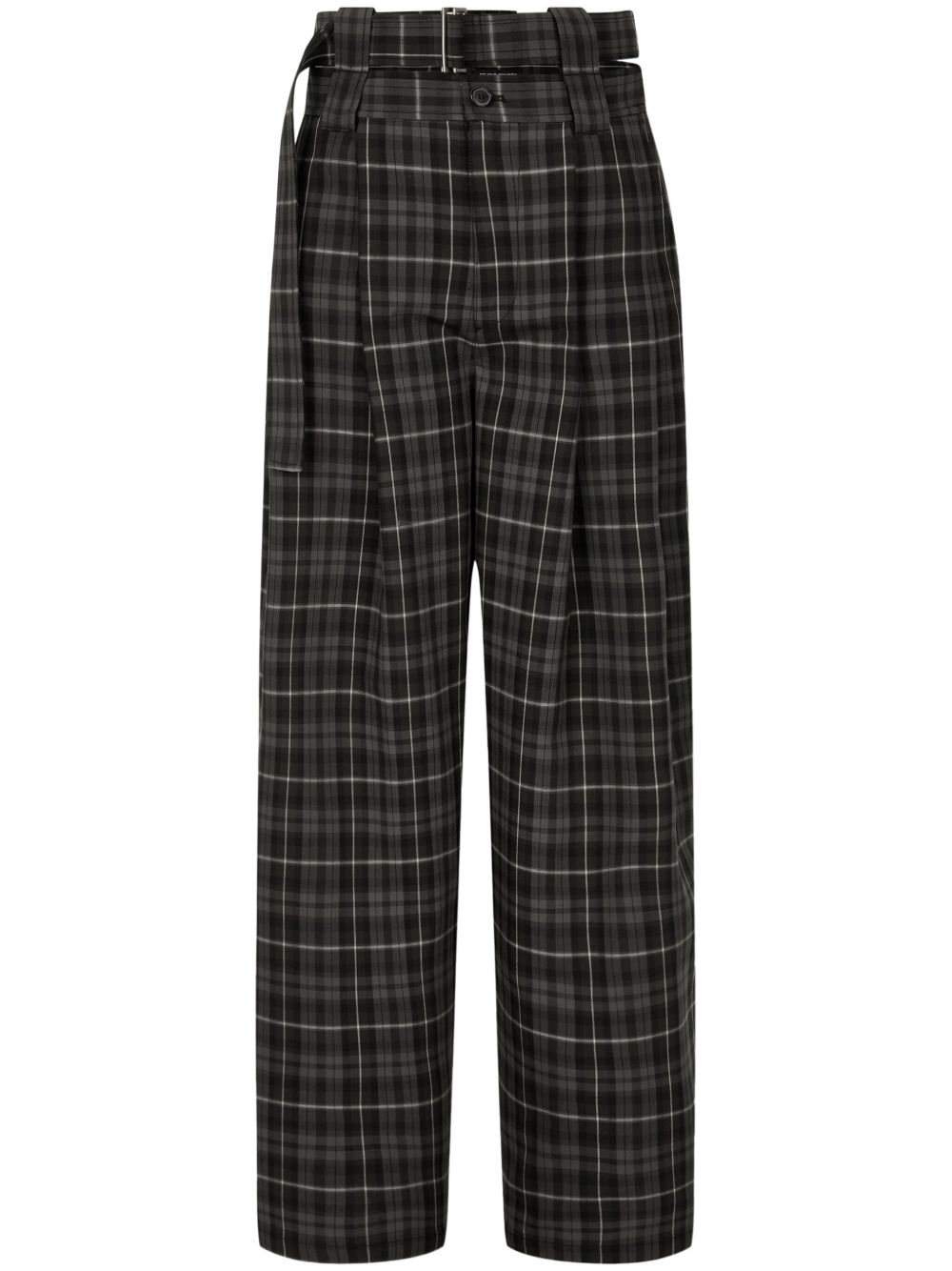 Tartan-check belted trousers - Black