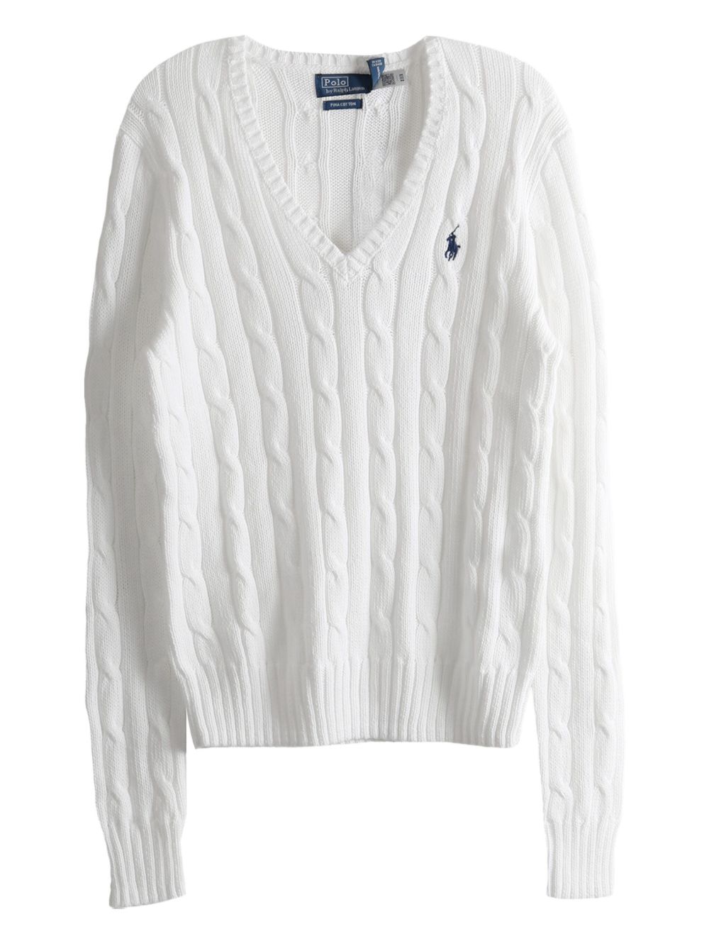 Cable-knit v-neck sweater - White