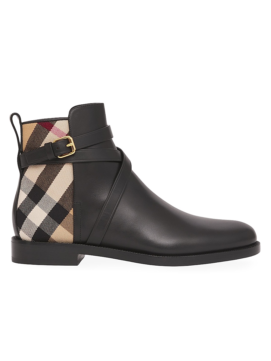 Women's Pryle House Check & Leather Ankle Boots - Black Archive Beige