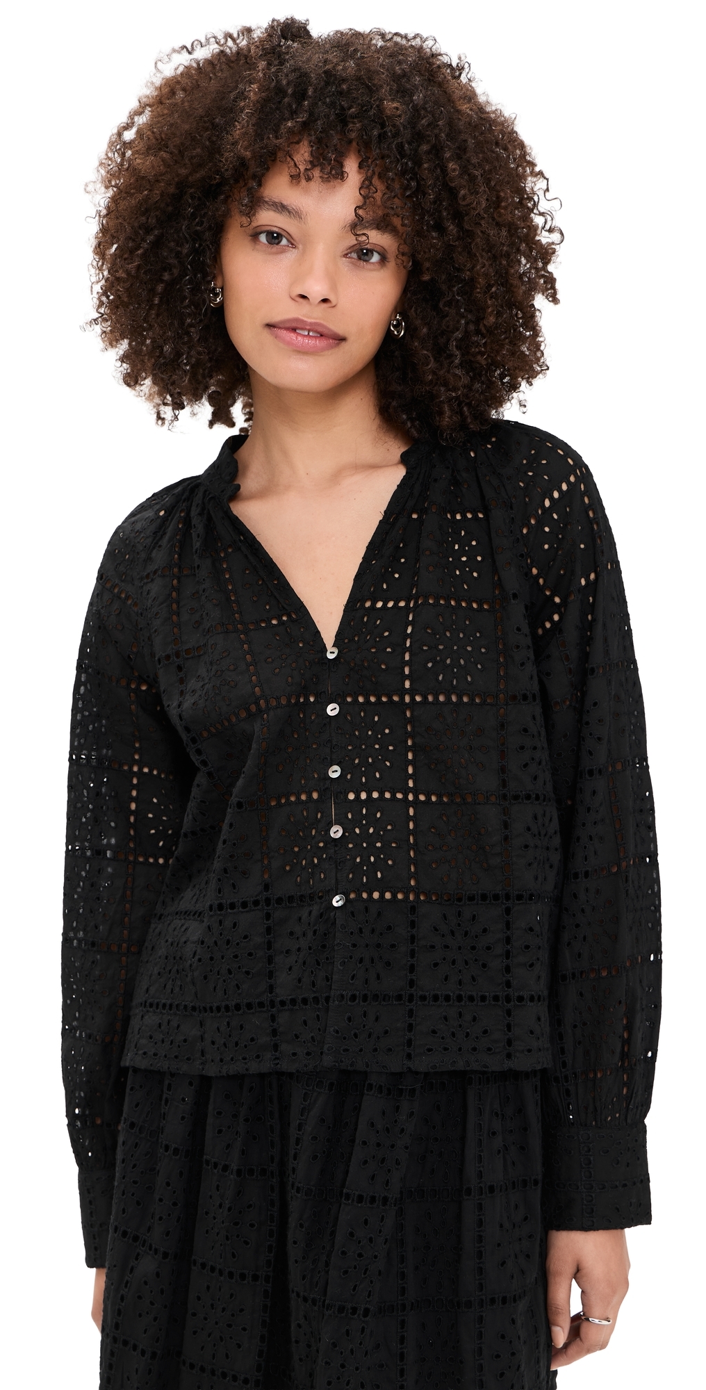 Francine Top Black Grid Embroidery