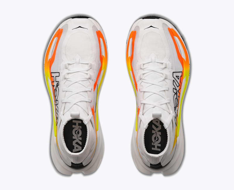 HOKA Women's Tecton X 4 Shoes in Frost/Neon Tangerine
