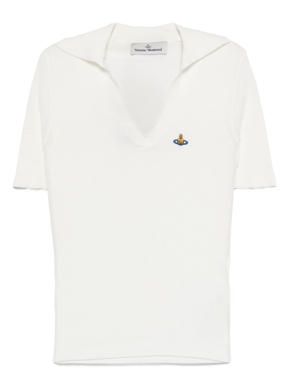 Orb-embroidered polo top - White