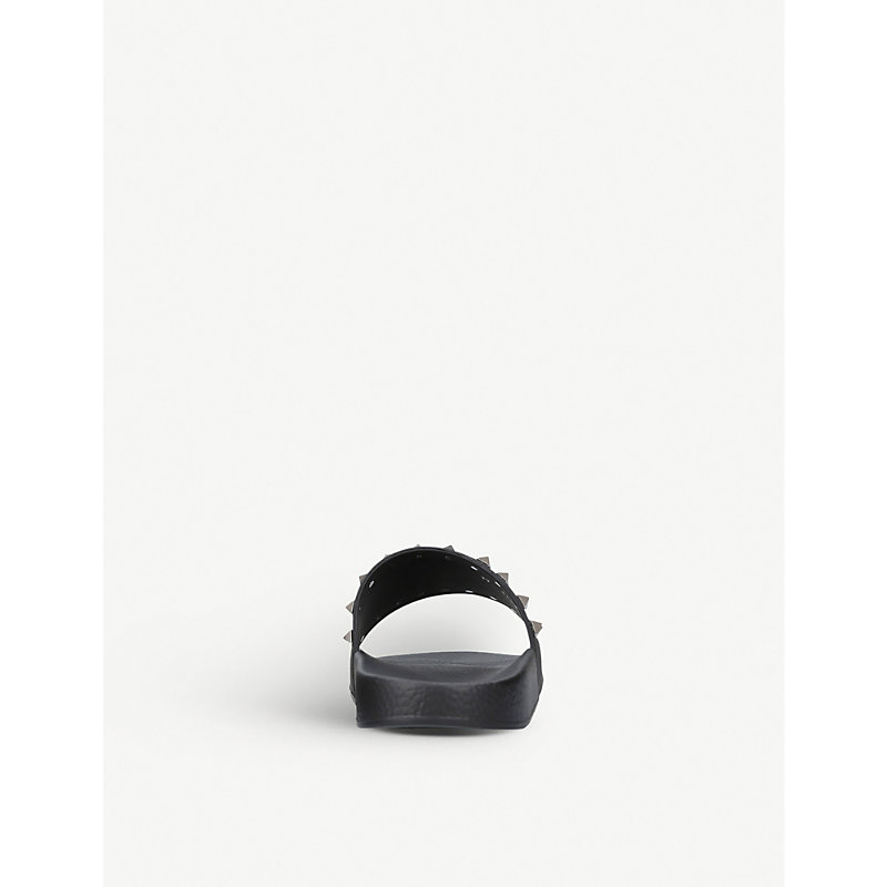Mens Black Rockstud Rubber Pool Slider Sandals