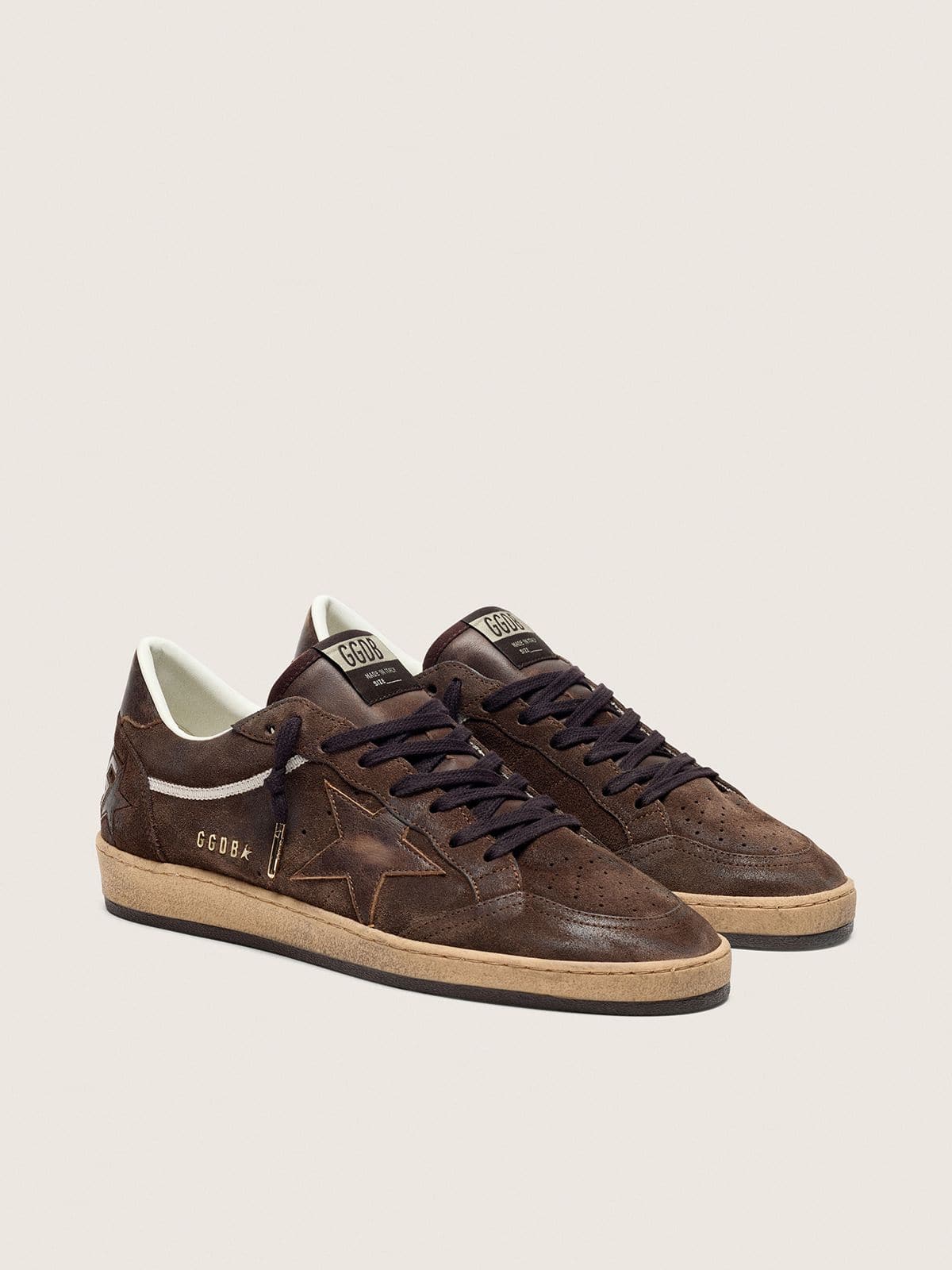 Golden Goose - Men's Ball Star In Brown Suede With Brown Leather Star And Heel Tab, Man