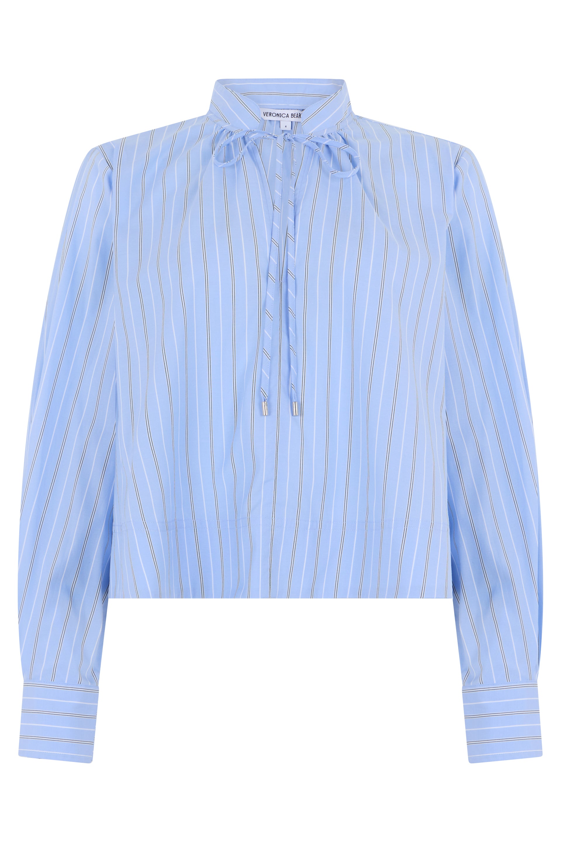 Striped Long-Sleeve Cropped Blouse with Buttons