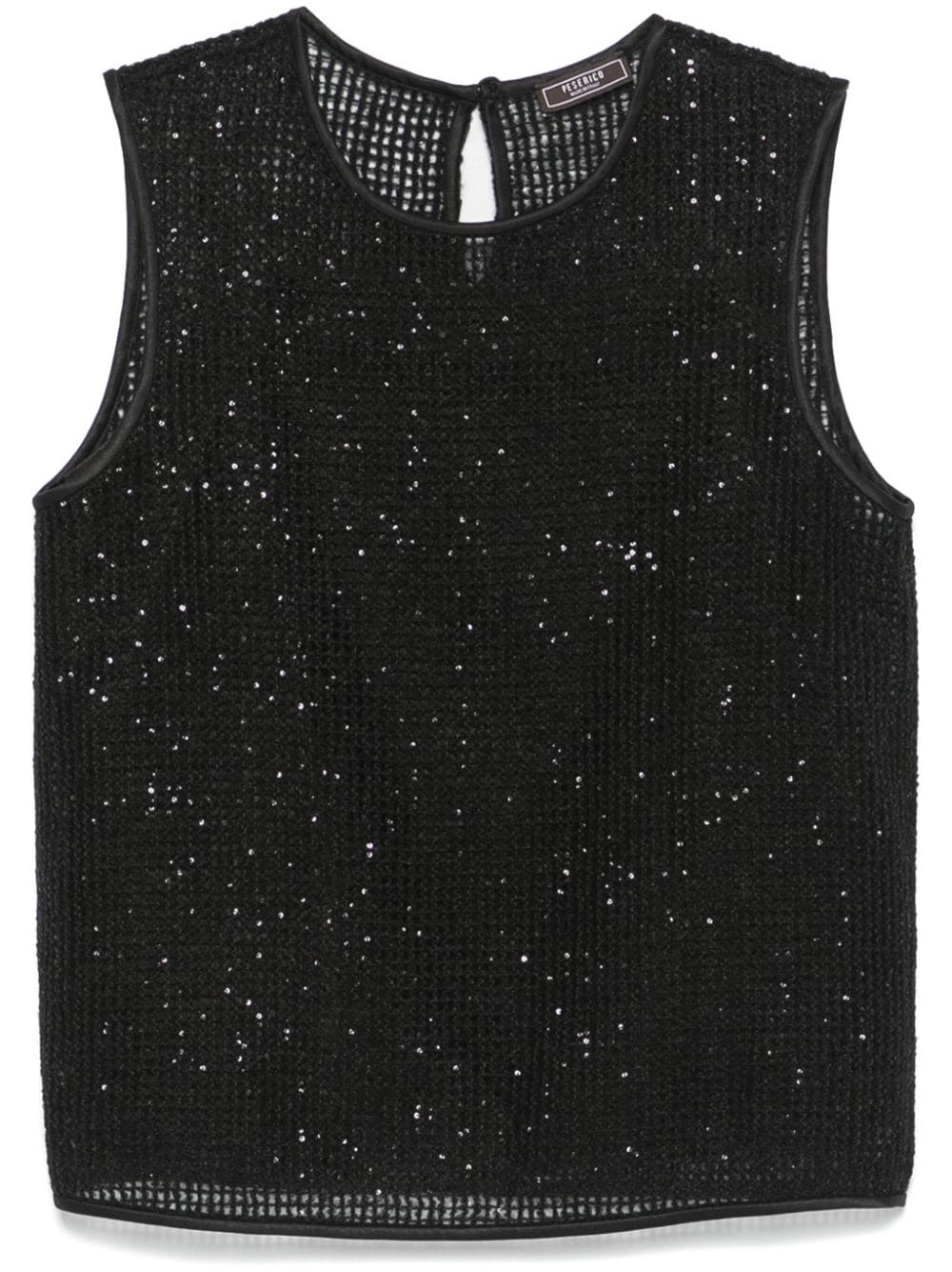 Sequin-Embellished Open-Knit Tank Top — Black