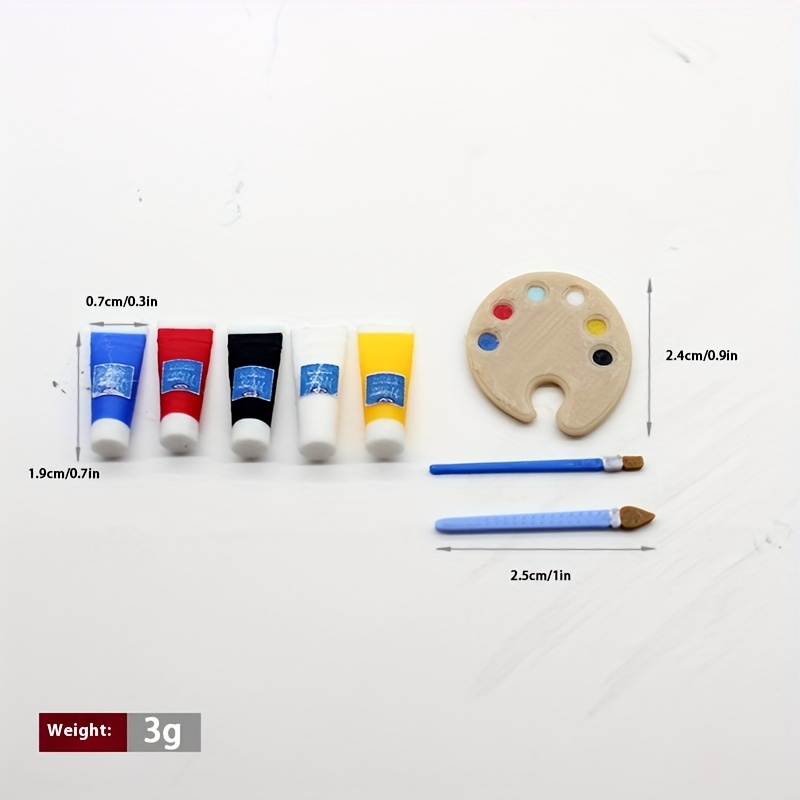 TEMU 1:12 Dollhouse Playset With Miniature Paint Brushes, Palette, And Artists' Colors - Detailed Plastic Model For Dollhouse Decor, Ideal For