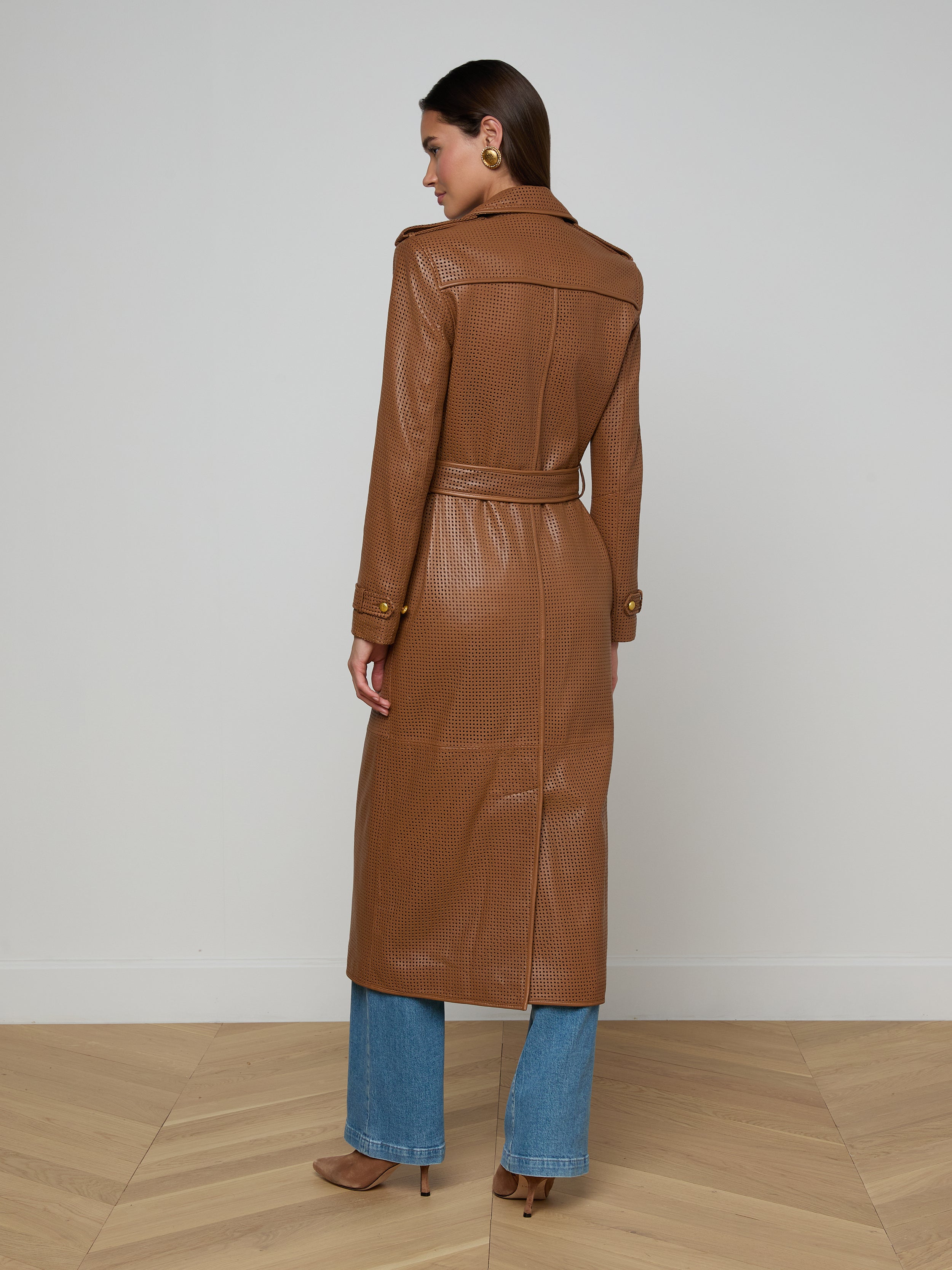 Baylee Leather Trench Coat In Soft Cognac
